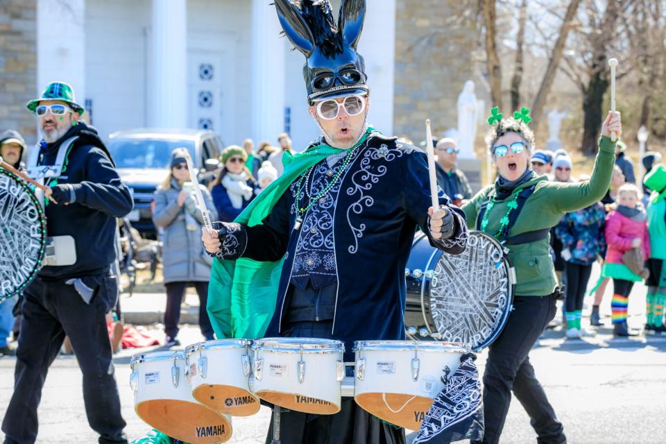 David Lee Black of the Providence Drum Troupe during the 2023 Scituate St Patrick’s Parade.