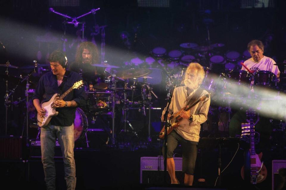 From left: John Mayer, Jay Lane, Bob Weir and Mickey Hart of Dead & Company perform during the “Final Tour” at PNC Music Pavilion on Tuesday night.
