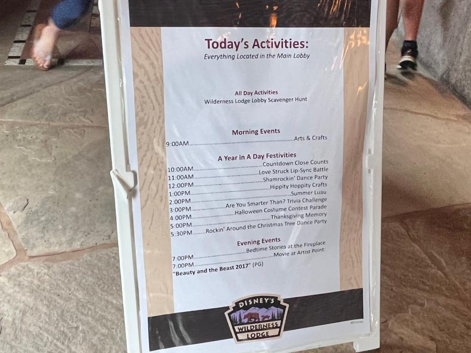 activity board at disney resort during hurricane ian