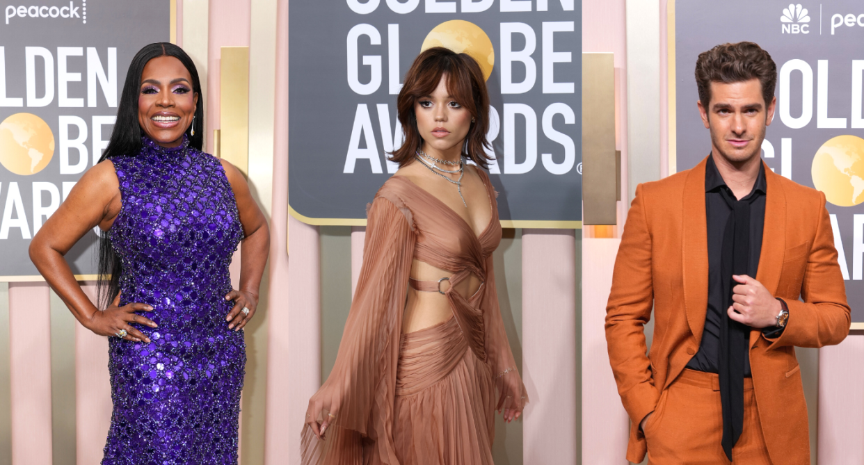From left: Celebrities like Sheryl Lee Ralph, Jenna Ortega and Andrew Garfield are all bringing the glamour to the 2023 Golden Globes. (Photos via Getty Images)