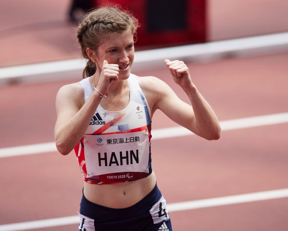 Hahn, 24, battled her way to T38 100m glory to defend her Paralympic title