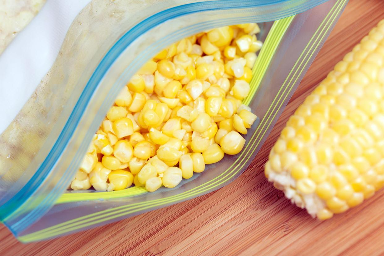 Fresh corn in a freezer bag