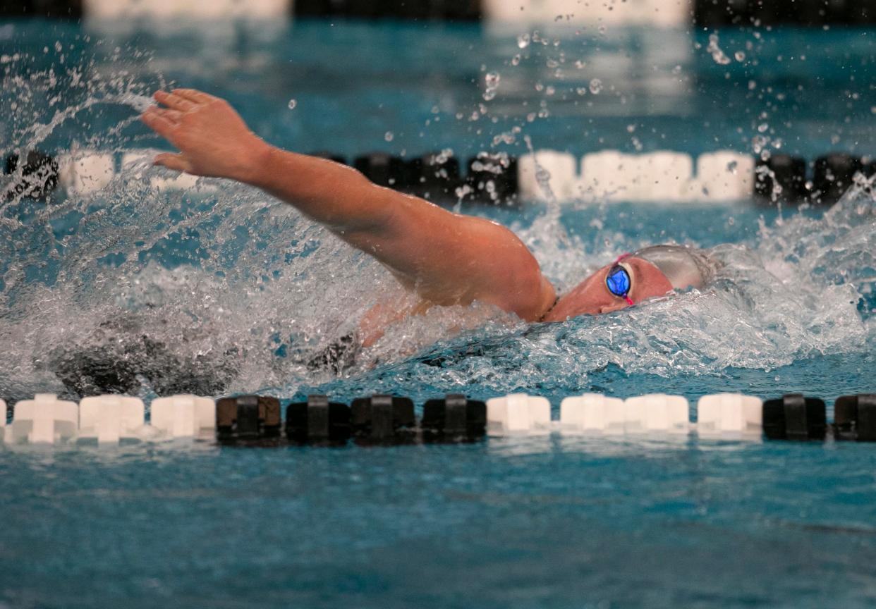 The 42nd annual Shore Conference Girls Swimming Championships takes place at Neptune Aquatic Center. Manasquan wins the 200 Yard Medley Relay. Dylann Eldridge.  Neptune, NJTuesday, February 2, 2022 
