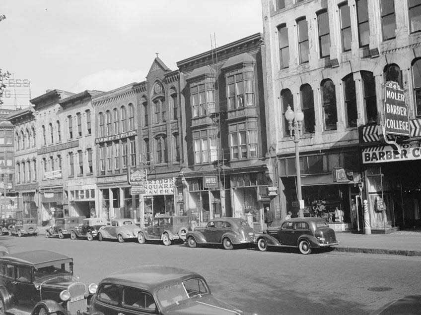 Hotels and cafes in Gateway District, Minneapolis, Minnesota, 1939