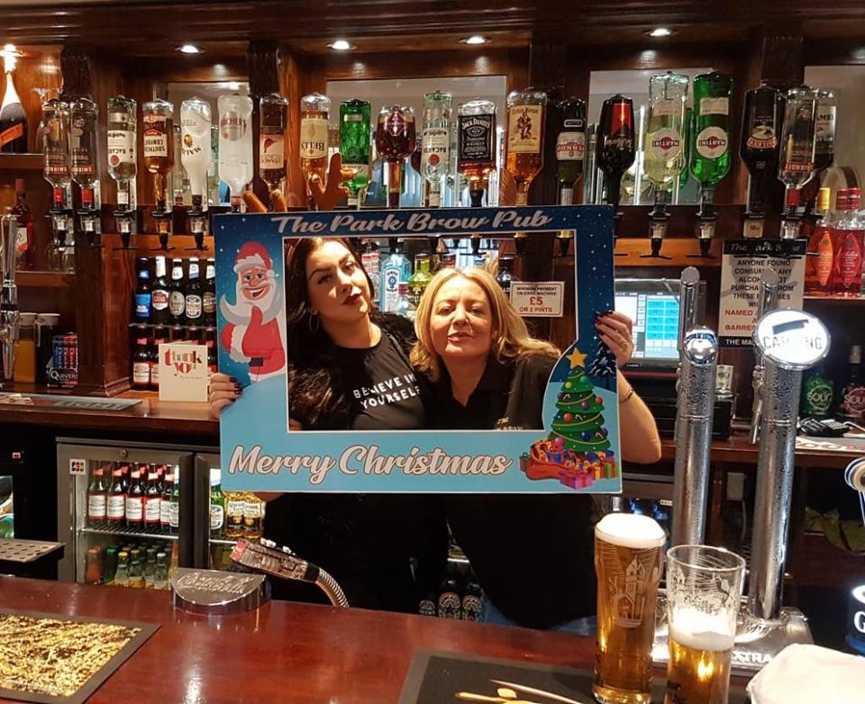 Pub manager Tricia Butler, right, and former staff member Abby Blair, left, during a previous festive season at the Park Brow pub in Kirkby. Photo: The Park Brow