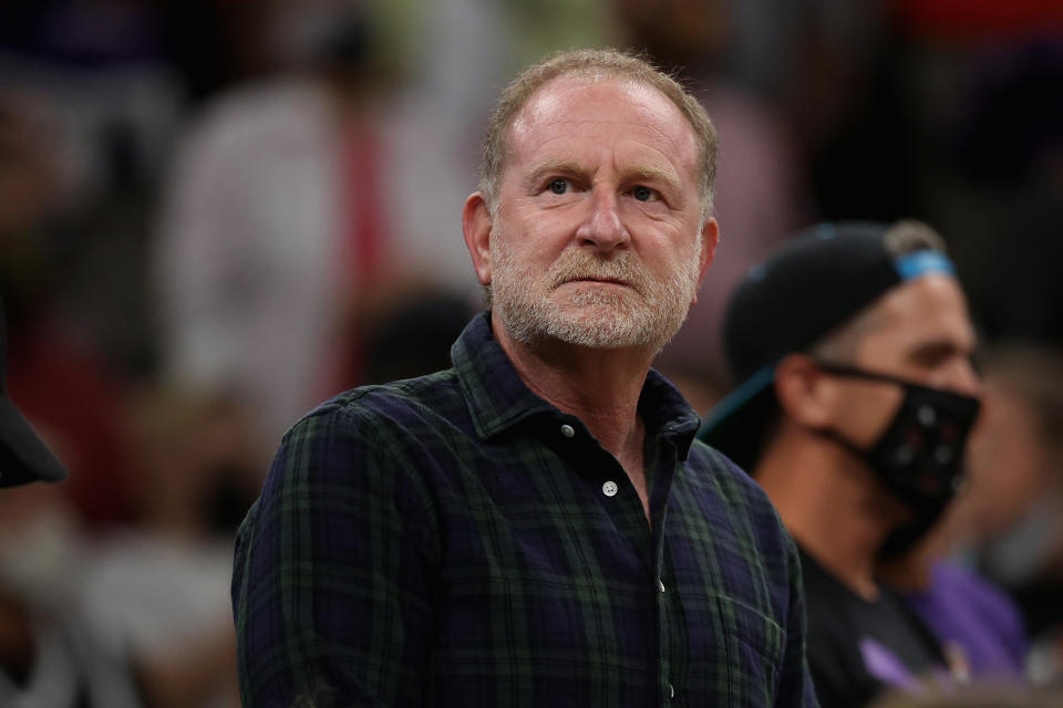 PHOENIX, ARIZONA - OCTOBER 13: Phoenix Suns and Mercury owner Robert Sarver attends Game 2 of the 2021 WNBA Finals at Footprint Center on October 13, 2021 in Phoenix, Arizona.  The Mercury defeated the Sky 91-86.  Note to User: By downloading or using this photo, the user expressly acknowledges and agrees that the user agrees to the terms and conditions of the Getty Images License Agreement.  (Photo by Christian Peterson/Getty Images)