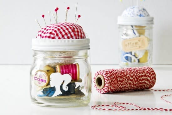 Got a mate who loves to sew? Or know someone who’s been saying she’ll learn for ages now? Cram a jar with some needles, thread and all the other basics to get her on her way. We love the idea of fixing a pin cushion to the lid, too. Genius. 