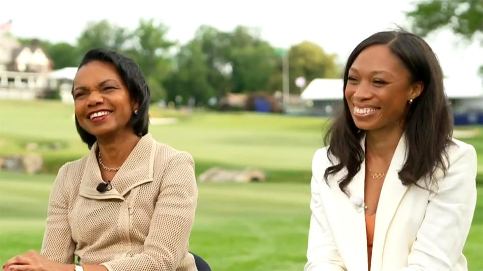 Former Secretary of State Condoleezza Rice, and Allyson Felix, the most decorated U.S. Olympian in track and field history. / Credit: CBS News