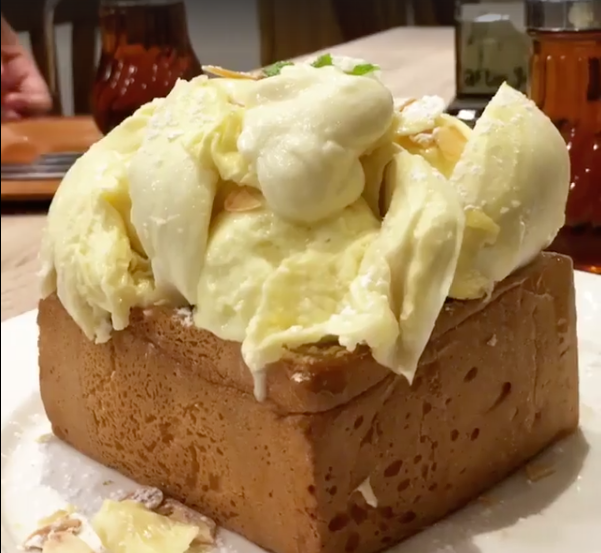 After You’s durian sticky rice toast. (Screengrab of video from After You/Facebook)