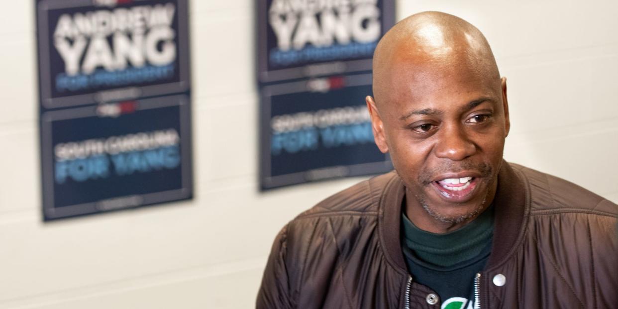 Dave Chappelle campaigns for Andrew Yang ahead of the 2020 South Carolina Democratic Primary.