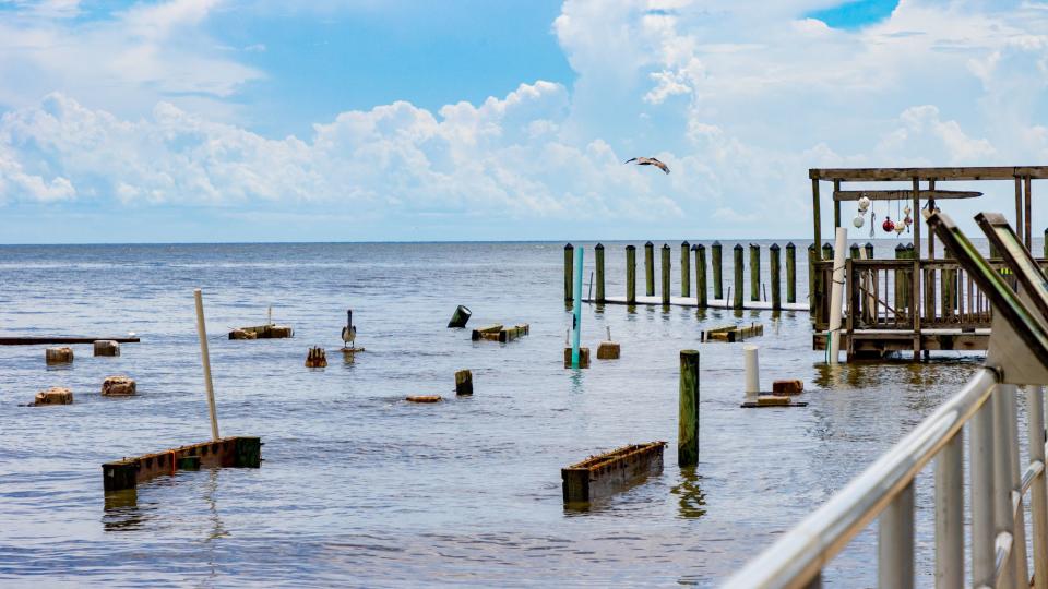 Cedar Key, Fl was damaged by wind and storm surge during Hurricane Idalia in August, 2023.