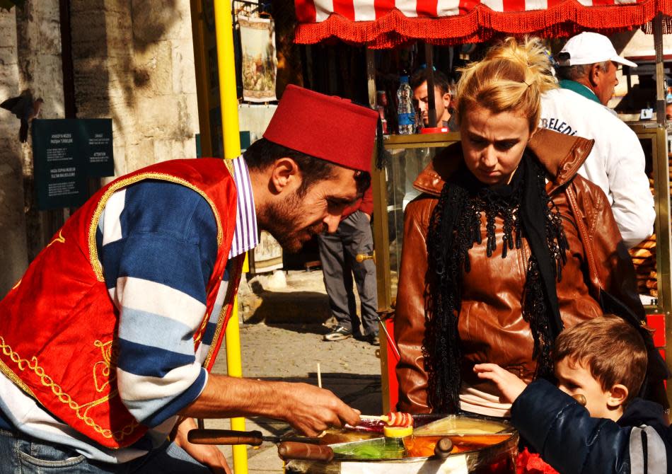 A street-side candy-seller.