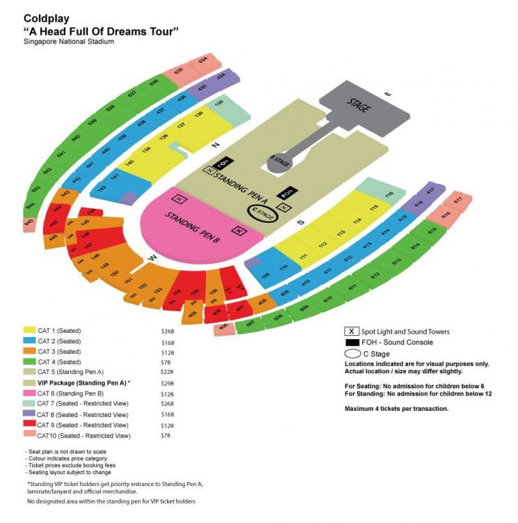 Singapore National Stadium venue plan for Coldplay concert. (Photo: SportsHub Tix)