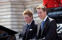 <p>Prince Harry and Prince William as young boys, riding in a carriage together in the procession.</p>