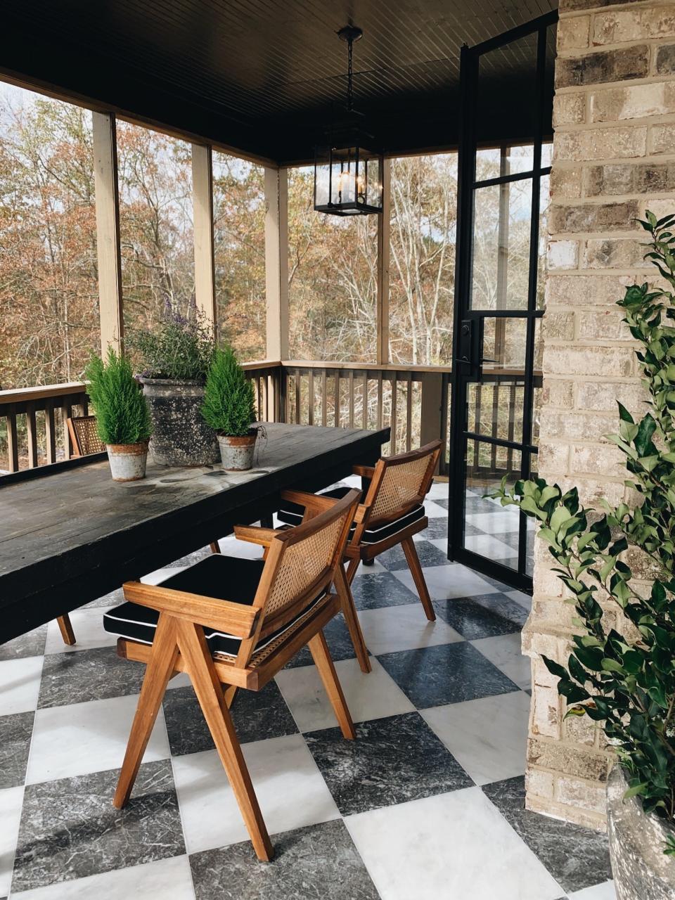 Seeing Brent’s use of materials for his screened-in porch made me think beyond basic planks of wood. From the checkered tiles to the painted ceiling, there are so many aesthetic considerations to make an outdoor space an extension of your interior home.