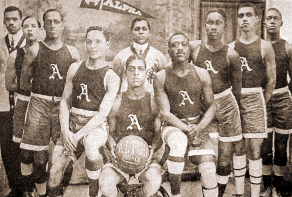 The 1911-1912 basketball team of the Alpha Physical Culture Club of Harlem.  / Credit: The Black Fives Foundation