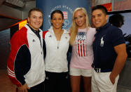 NEW YORK, NY - JULY 27: (L-R) USA Olympic athletes Jon Horton, Alicia Sacramone Nastia Liukin and Henry Cejudo poses for a photo on July 27, 2011 at the Nike Store in New York City (Photo by Mike Stobe/Getty Images)