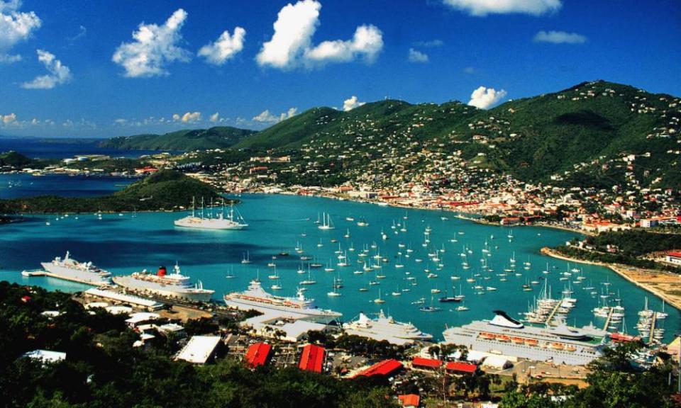 Cruise ships line the dock in Charlotte Amalie harbour.