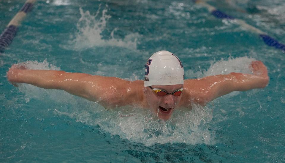 Lincoln-Sudbury Regional High School swimmer Thomas Eppich practicing in the Atkinson Pool, Feb. 15, 2024.