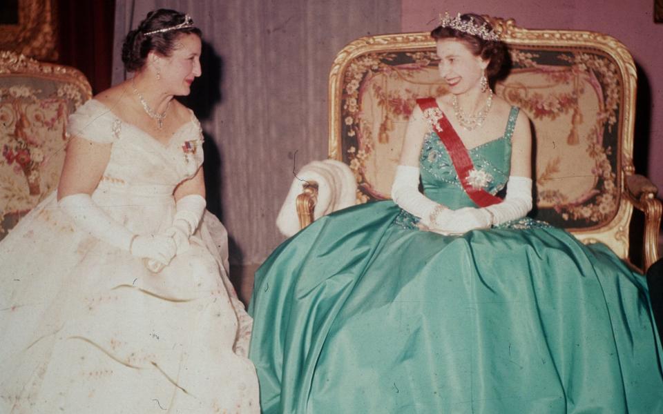 The Queen with with Germaine Coty, the wife of French President Rene Coty during her state visit to France - Hulton