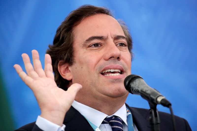 FILE PHOTO: Caixa Economica Federal Bank President Guimaraes speaks at media statement in Brasilia