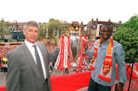 <p>Wenger and the man he has tippped to be his successor at Arsenal. Back in 1998 they won the double together. </p>