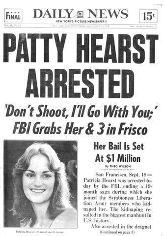 <p>Pictorial Press Ltd / Alamy Stock Photo</p> Patty Hearst arrested newspaper headline