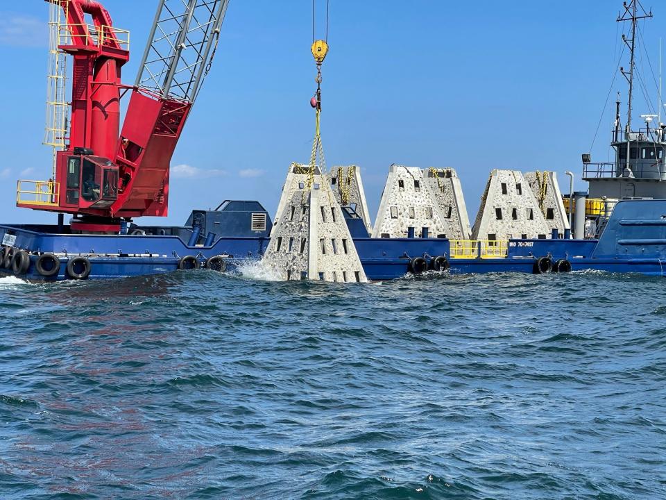 Over 220 tons of new marine habitat were deployed Sept. 19, 2023 in the coastal Gulf waters off Franklin County, Florida.