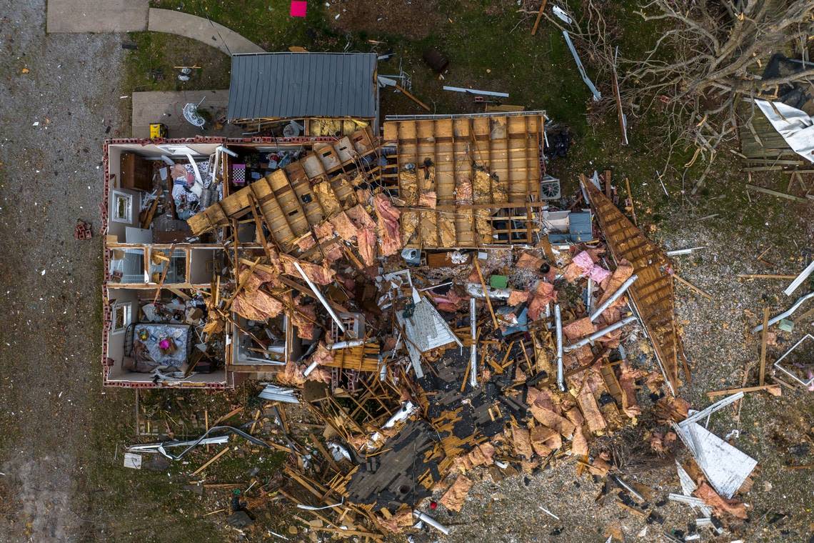 A house near Fremont, Ky., was destroyed by a tornado on Friday, March 3, 2023.