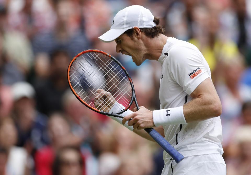 Andy Murray celebrates during Wimbledon