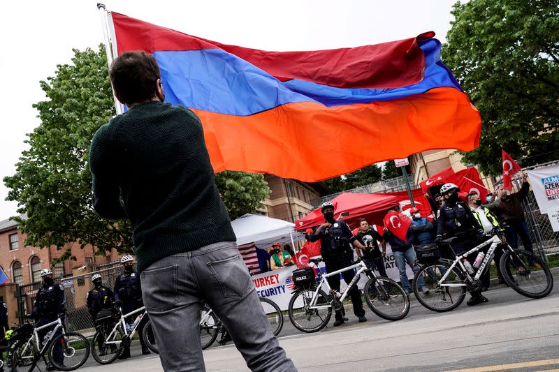 FILE PHOTO: Members of the Armenian diaspora rally in front of the Turkish Embassy in Washington