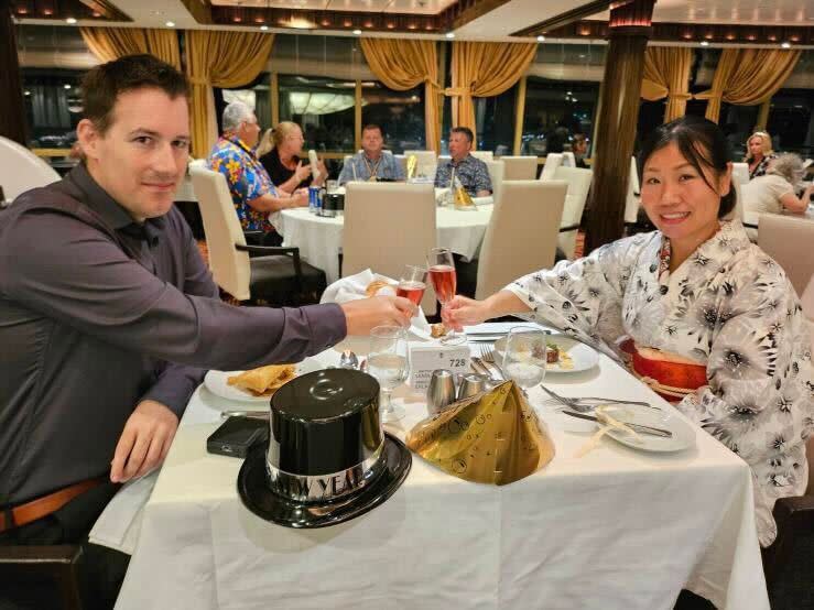 Joshua Terry and Ina Ar having dinner on the cruise.