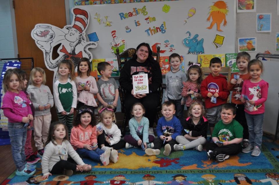Kara Harrison, former student of IC and college student, took time out of her spring break to read to the preschool class.