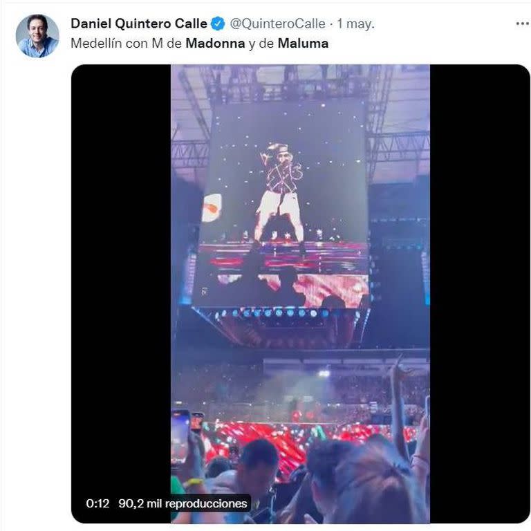 El alcalde de Medellín tampoco pudo sustraerse a la fascinación por el concierto de Maluma con Madonna y subió un posteo a las redes sociales