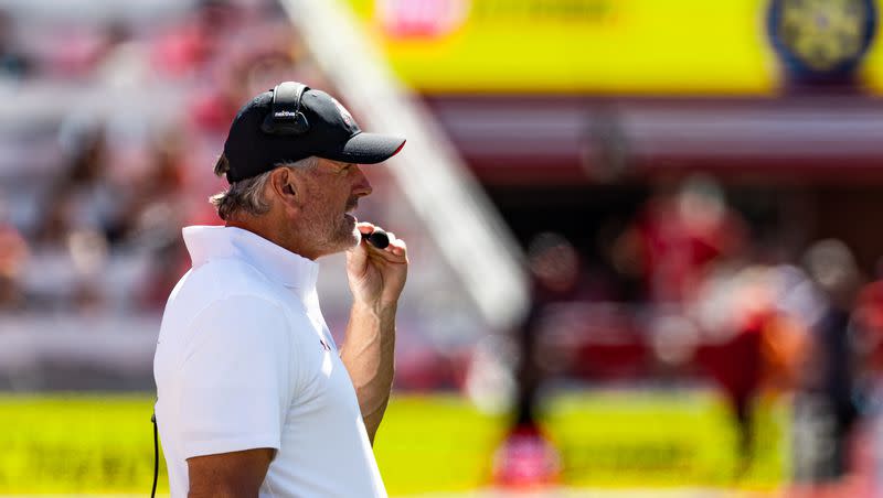 Utah head coach Kyle Whittingham looks on from the sidelines during a game against the Weber State Wildcats at Rice-Eccles Stadium in Salt Lake City on Saturday, Sept. 16, 2023. The No. 11-ranked Utes are preparing for their Pac-12 opener against UCLA on Saturday. 