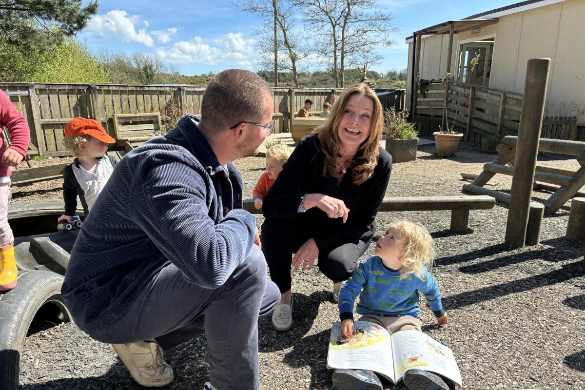 Education Secretary Gillian Keegan and the Conservative parliamentary candidate for Camborne and Redruth, Connor Donnithorne, at Naturally Learning pre-school in Blackwater  (Pic: Lee Trewhela / LDRS)