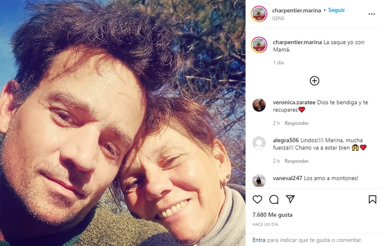 "La saqué yo con mamá", dijo Chano y subió la foto con su mamá (Foto: Instagram @charpentier.marina)