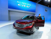 LOS ANGELES, CA - NOVEMBER 16: The new Honda 2012 CR-V is unveiled at the LA Auto Show on November 16, 2011 in Los Angeles, California. The car show opens to the public on Friday and runs through November 27. (Photo by Kevork Djansezian/Getty Images)