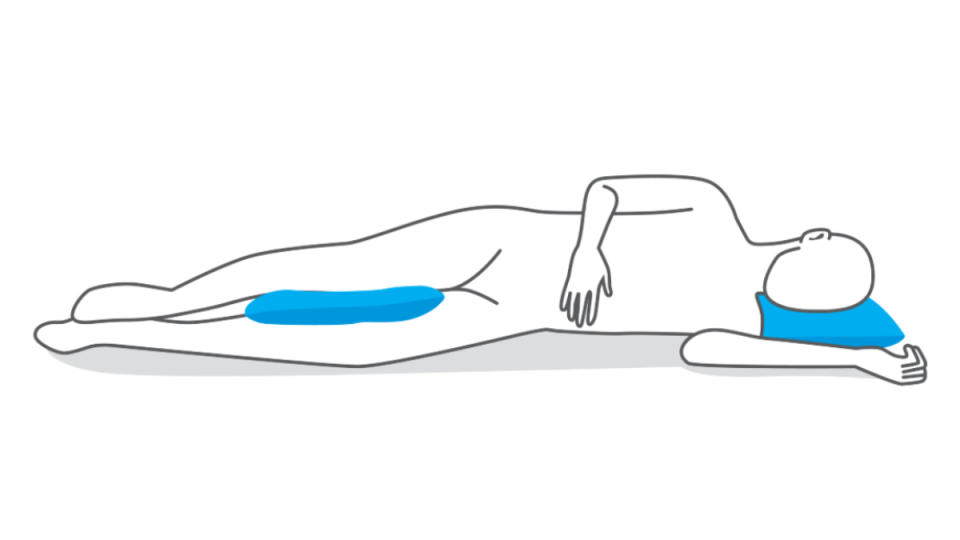 An illustration of someone sleeping on their left side, which is a good position for peripheral artery disease