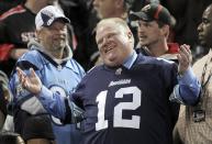 Toronto Mayor Rob Ford watches the CFL eastern final football game between the Toronto Argonauts and the Hamilton Tiger Cats in Toronto, November 17, 2013. REUTERS/Fred Thornhill (CANADA - Tags: SPORT FOOTBALL POLITICS TPX IMAGES OF THE DAY)