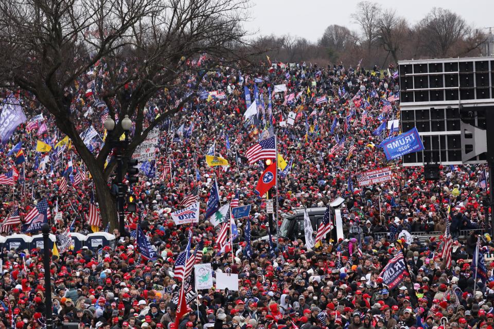 Crowds arrive for the ‘Stop the Steal’ rally on 6 January, 2021 in Washington, DC (Getty Images)