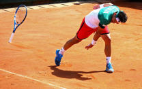 Tennis - Davis Cup - Quarter-Final - Italy vs France - Valletta Cambiaso ASD, Genoa, Italy - April 8, 2018 Italy's Fabio Fognini reacts during his match against France's Lucas Pouille REUTERS/Tony Gentile