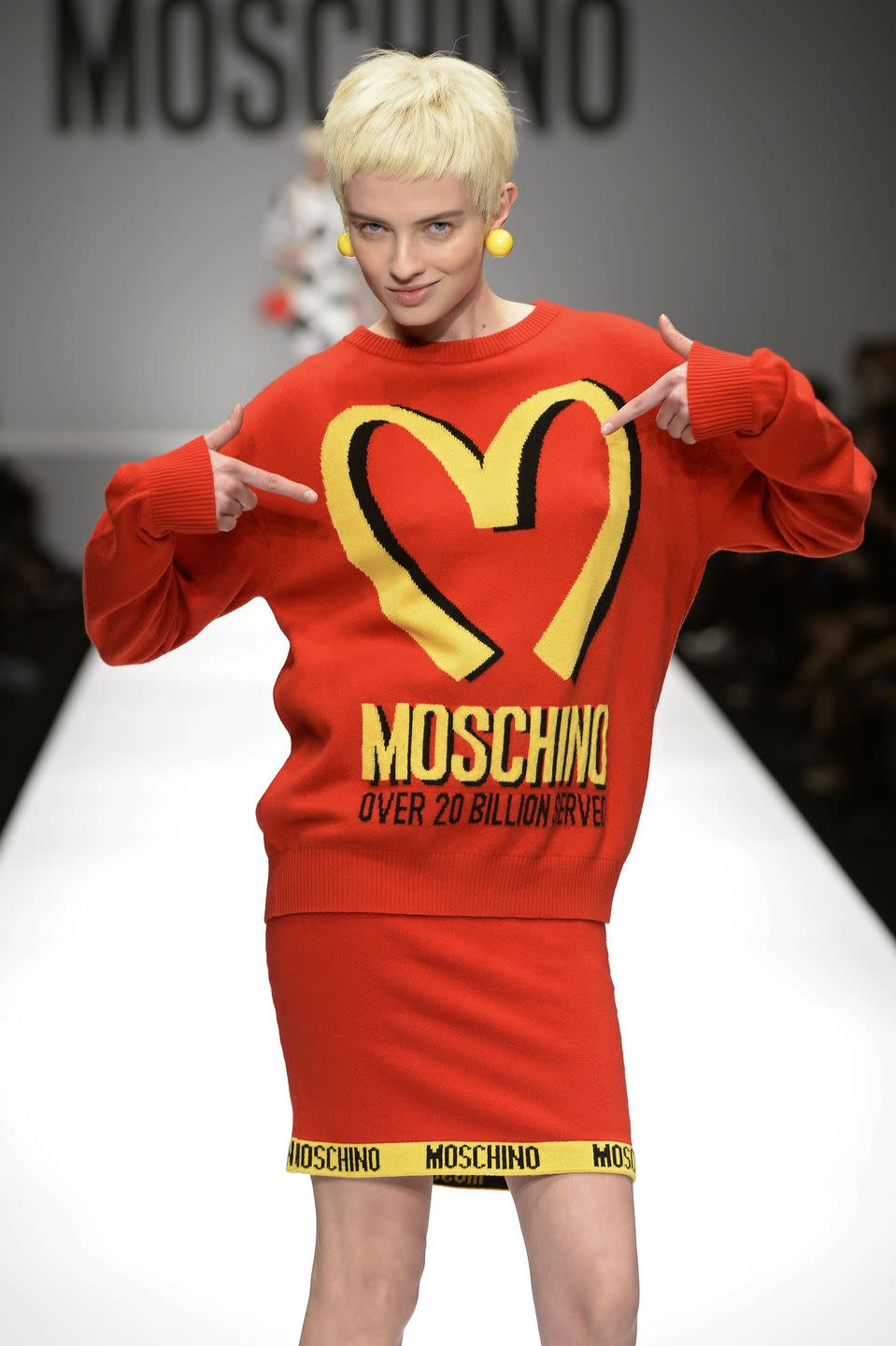 <p>Designer Jeremy Scott sent McDonald's-inspired looks down the runway for Italian fashion brand Moschino in 2014. Within two weeks, a number of products (including this sweater) had already sold out.</p>