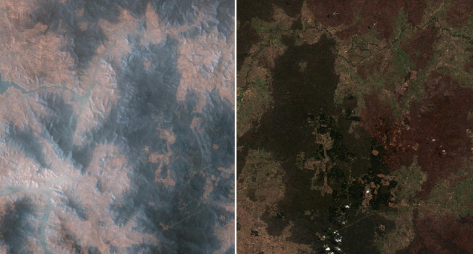 Area west of Cooma on December 24, 2019, and February 22, 2020. Source: National Map, Geoscience