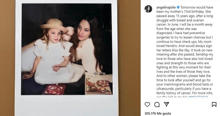 Angelina Jolie compartió una foto inédita junto a su madre