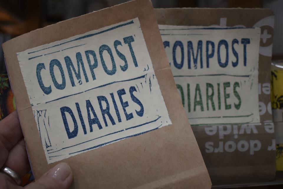 LuAnne Holladay's 2023 "Compost Diaries," handmade from recycled materials, is $10 and only available at Juniper Art Gallery.
