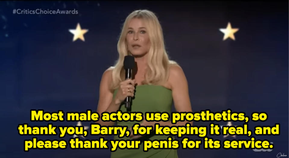 Chelsea says, "Most male actors use prosthetics, so thank you, Barry, for keeping it real, and please thank your penis for its service"