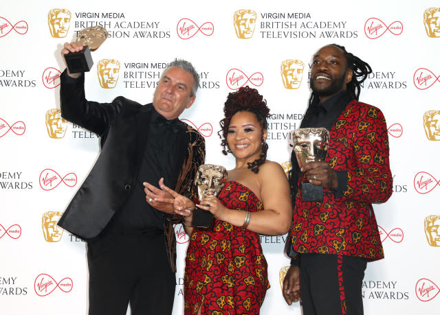LONDON, ENGLAND - MAY 08: Lee Riley, Mica Ven and Marcus Luther winners of the Reality and Constructed Factual award for 