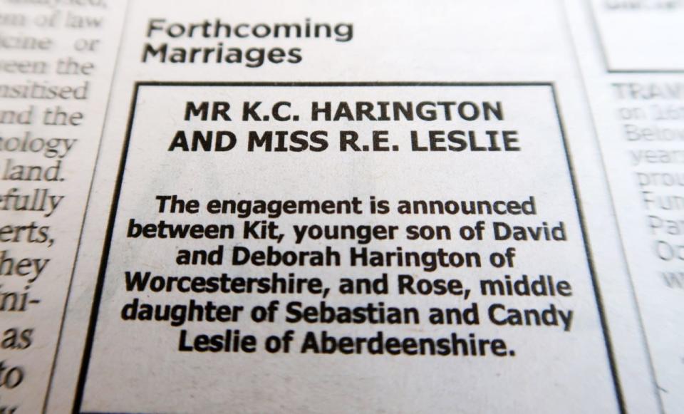 The wedding announcement. Source: Getty Images