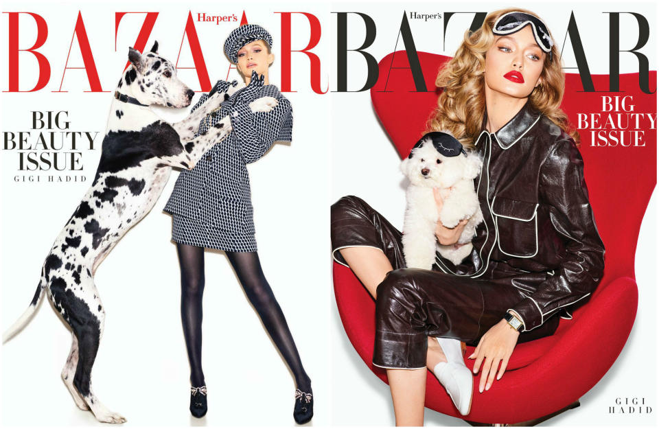 <p>Vestida de Chanel y posando con un perro enorme, así la ha inmortalizado Mariano Vivanco en el nuevo número de Harper’s Bazaar. En otra portada adicional aparece en pijama junto a un perrito. (Foto: Harper’s Bazaar). </p>